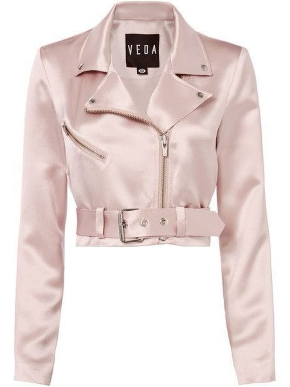 Veda Exclusive Cropped Satin Moto Jacket Blush Pink Zip Jacket, S, NWT, $458